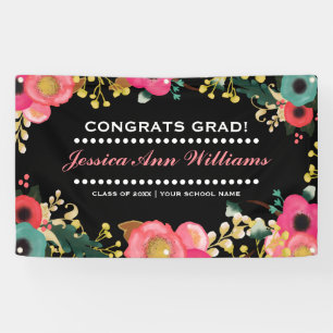 Modern Floral Painting Graduation Party Banner