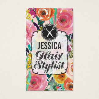 Modern Floral Painting Hair Stylist Appointment Business Card