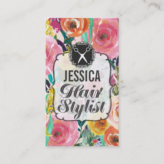 Modern Floral Painting Hair Stylist Appointment Card (Front)