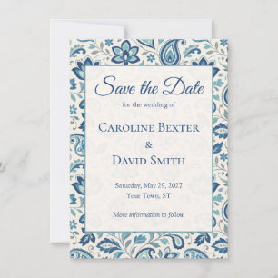 Modern Floral Paisley Blue Green Wedding Save The Date