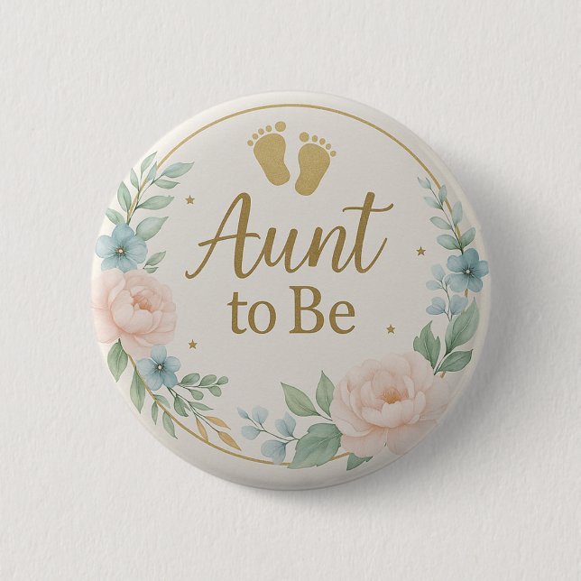 Modern Floral Pastel Aunt to Be Button (Front)