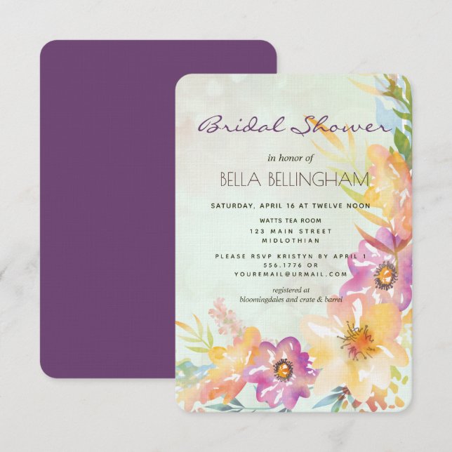 Modern Floral Pastel Bridal Shower Invitation (Front/Back)