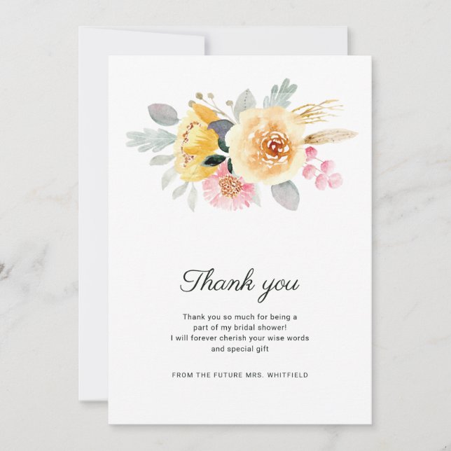 Modern Floral Pastel Bridal Shower Thank You Card (Front)