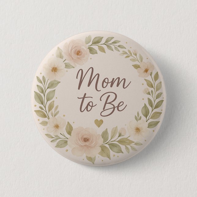 Modern Floral Pastel Mom to Be Button (Front)