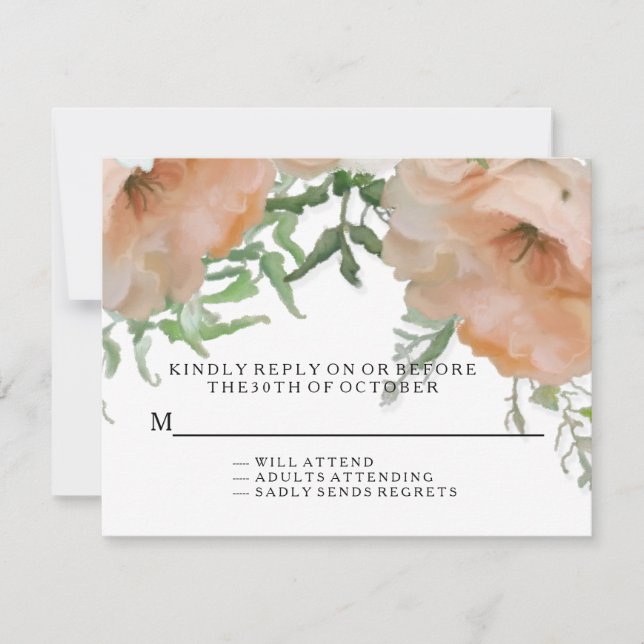 Modern Floral Pastel Rose Wildflowers Wedding RSVP Card (Front)