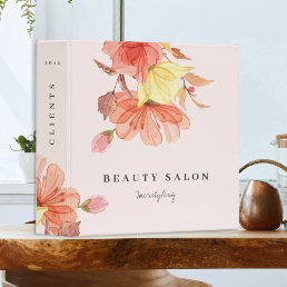 Modern floral pastel watercolor beauty salon 3 ring binder