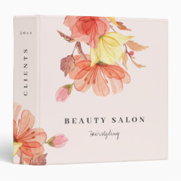 Modern floral pastel watercolor beauty salon 3 ring binder