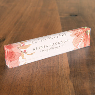 Modern floral pastel watercolor boutique manager desk name plate