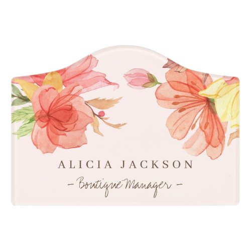 Modern floral pastel watercolor boutique manager door sign