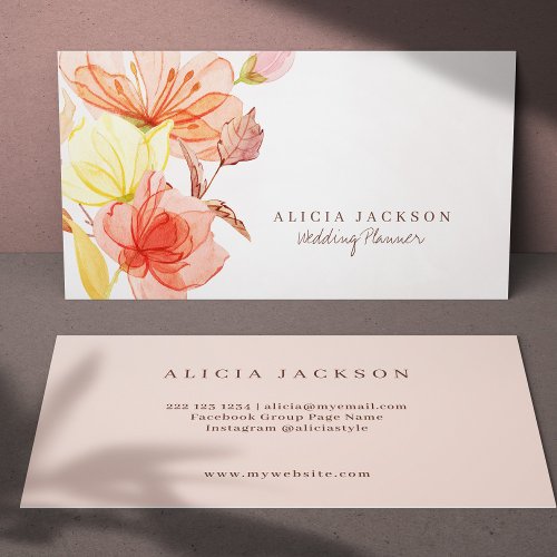 Modern floral pastel watercolor wedding planner business card