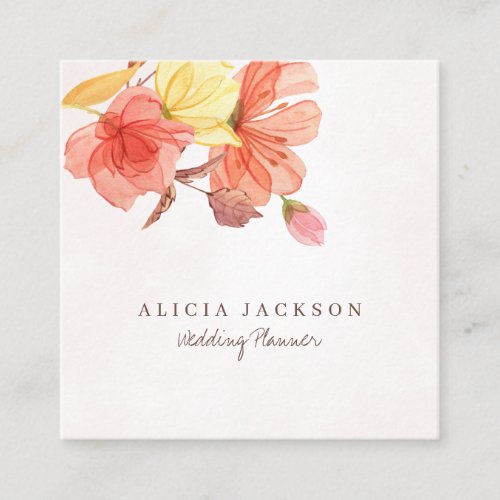 Modern floral pastel watercolor wedding planner square business card