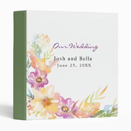 Modern Floral Pastel Wedding 3 Ring Binder