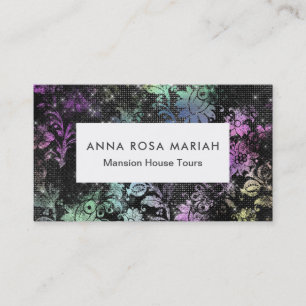 *~* Modern Floral Pattern Black Glitter Vintage Business Card