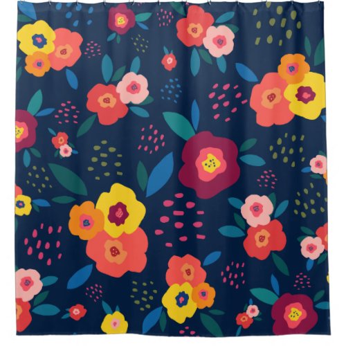 Modern Floral Pattern Bold Blue Coral Shower Curtain