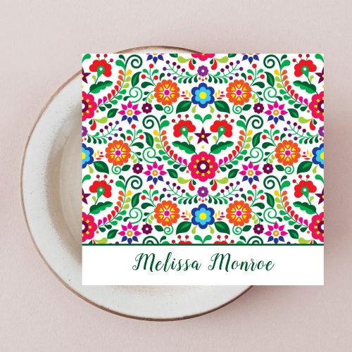 Modern Floral Pattern Botanical Green Typography Square Business Card