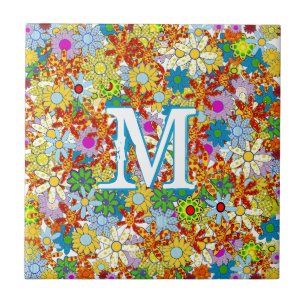 Modern Floral Pattern Bright Colors Ceramic Tile