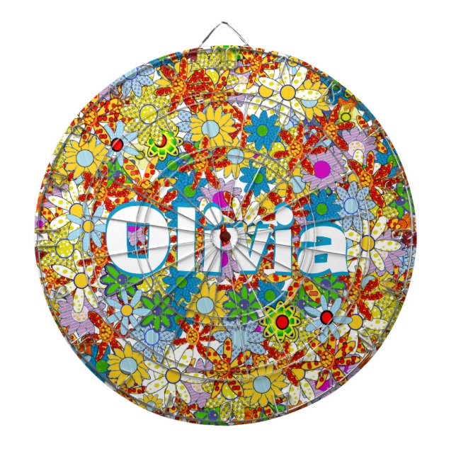 Modern Floral Pattern Bright Colors Dart Board (Front)