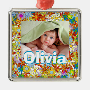 Modern Floral Pattern Bright Colors Metal Ornament