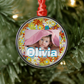 Modern Floral Pattern Bright Colors Metal Ornament