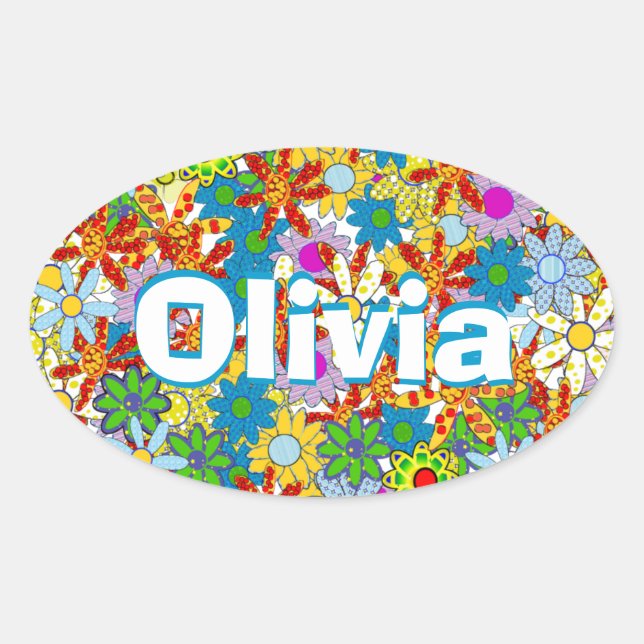 Modern Floral Pattern Bright Colors Oval Sticker (Front)
