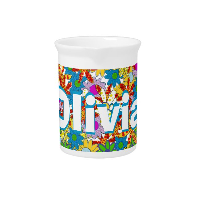 Modern Floral Pattern Bright Colors Pitcher (Front)
