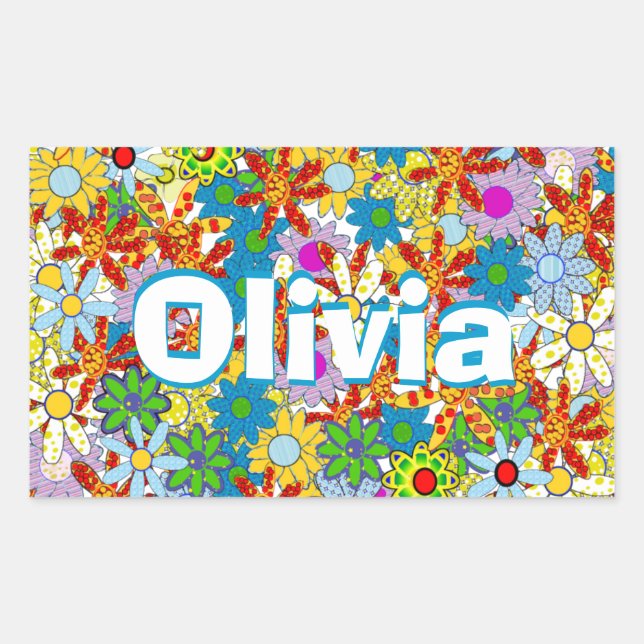 Modern Floral Pattern Bright Colors Rectangular Sticker (Front)