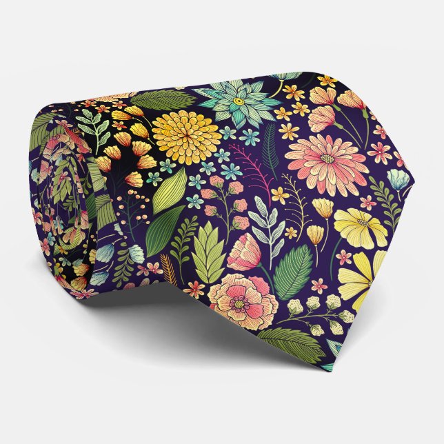 Modern Floral Pattern Business Neck Tie (Rolled)