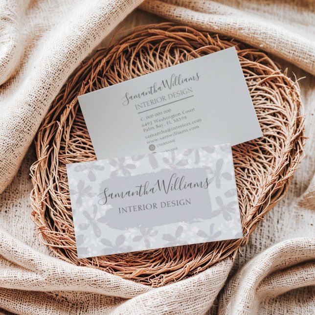 Modern Floral Pattern Chic Grey  Business Card (Creator Uploaded)