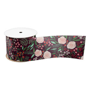 Modern Floral Pattern Christmas Holiday Satin Ribbon