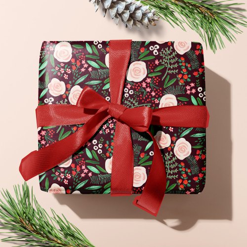 Modern Floral Pattern Christmas Holiday  Wrapping Paper