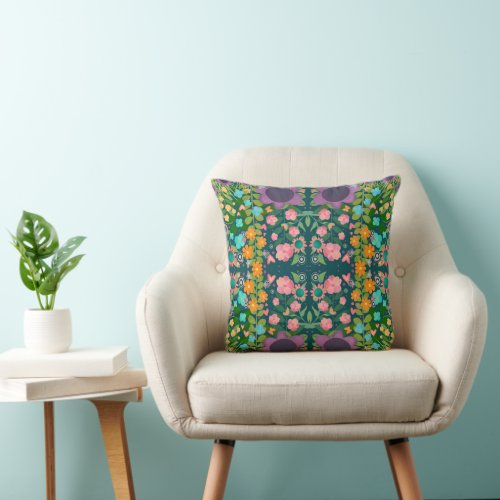 Modern Floral Pattern Colorful Pretty Inspirivity Throw Pillow