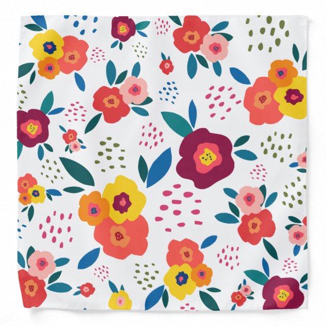 Modern Floral Pattern Coral Yellow Bandana (Front)