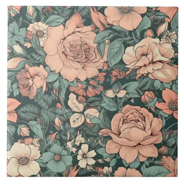 Modern Floral Pattern Decorative Ceramic Tile (Front)