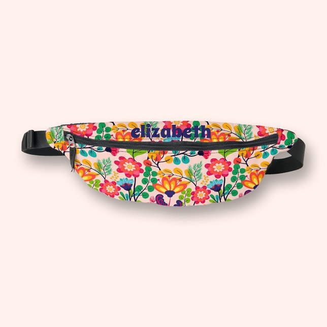 Modern Floral Pattern First Name Travel Fanny Pack (Modern floral pattern fanny pack, personalized with your first name)