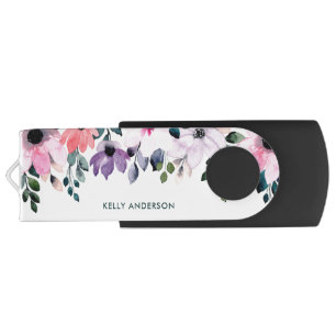 Modern Floral Pattern Girly Tropical Foliage Decal Flash Drive