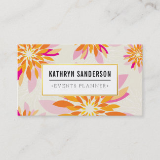 MODERN FLORAL PATTERN gold logo flower orange pink Business Card