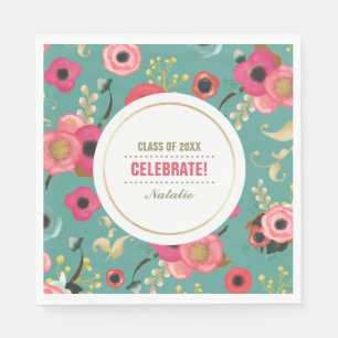 Modern Floral Pattern Graduation Party Paper Napkins