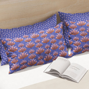 Modern Floral Pattern in Blue and Tan Pillow Case