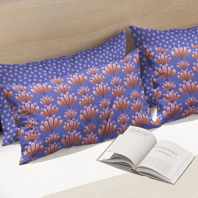 Modern Floral Pattern in Blue and Tan Pillow Case (Creator Uploaded)