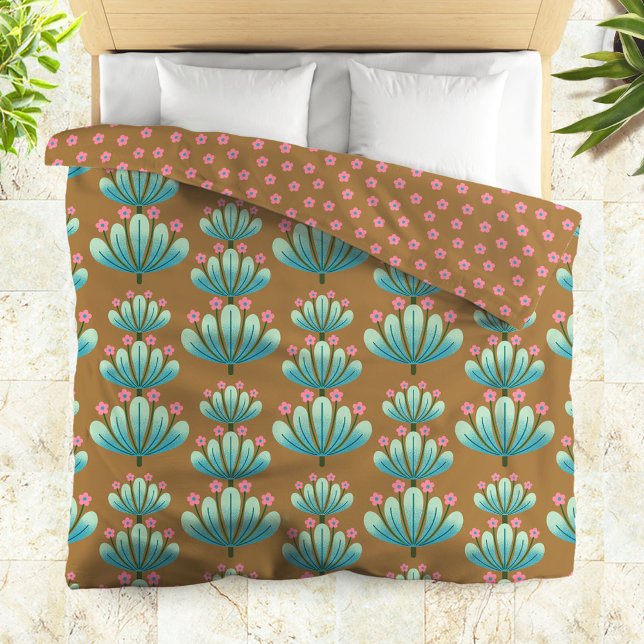 Modern Floral Pattern in Brown and Turquoise Duvet Cover (Creator Uploaded)