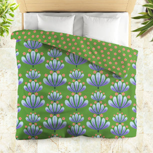 Modern Floral Pattern in Green and Lavender Duvet Cover