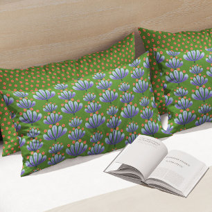 Modern Floral Pattern in Green and Lavender Pillow Case