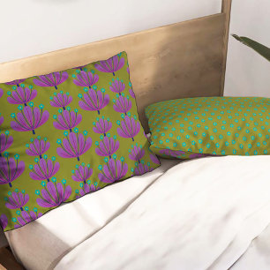 Modern Floral Pattern in Olive Green and Purple Pillow Case