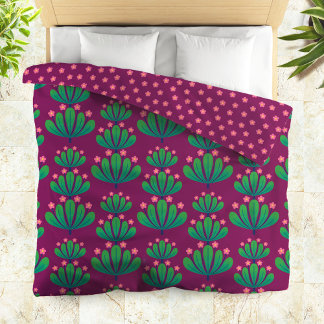 Modern Floral Pattern in Pansy Purple and Green Duvet Cover