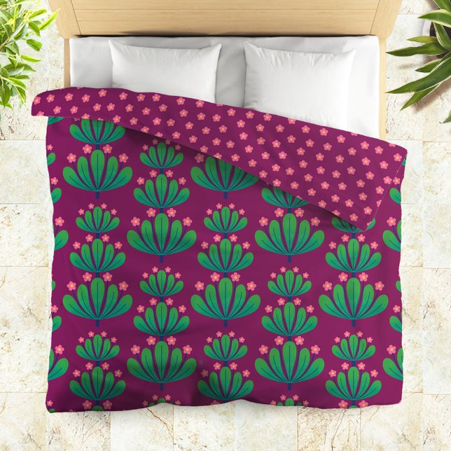 Modern Floral Pattern in Pansy Purple and Green Duvet Cover (Creator Uploaded)