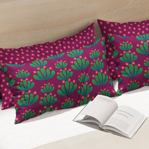 Modern Floral Pattern in Pansy Purple and Green Pillow Case