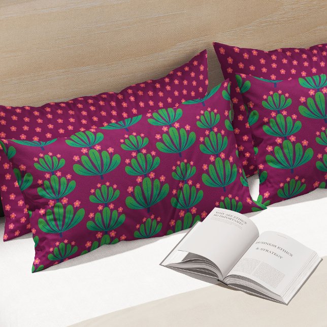 Modern Floral Pattern in Pansy Purple and Green Pillow Case (Creator Uploaded)