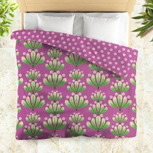Modern Floral Pattern in Plum and Green Duvet Cover