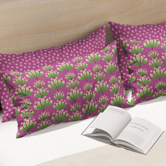 Modern Floral Pattern in Plum and Green Pillow Case