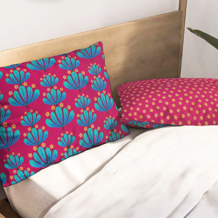Modern Floral Pattern in Rubine Red and Blue Pillow Case